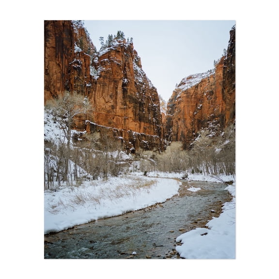 Snowy Virgin River, Zion - Utah Photography Winter Nature Landscape Desert Scenic Snow Mountain Unframed Wall Art Print 36 x 48 inches