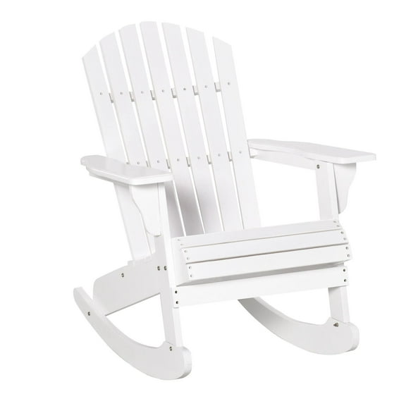 Snowy White Adirondack Rocking Chair for Outdoor Spaces, Slatted Back Design|