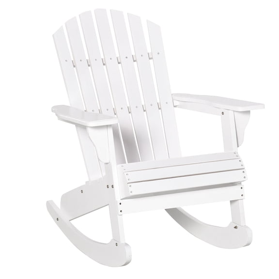 Snowy White Adirondack Rocking Chair for Outdoor Spaces, Slatted Back Design|