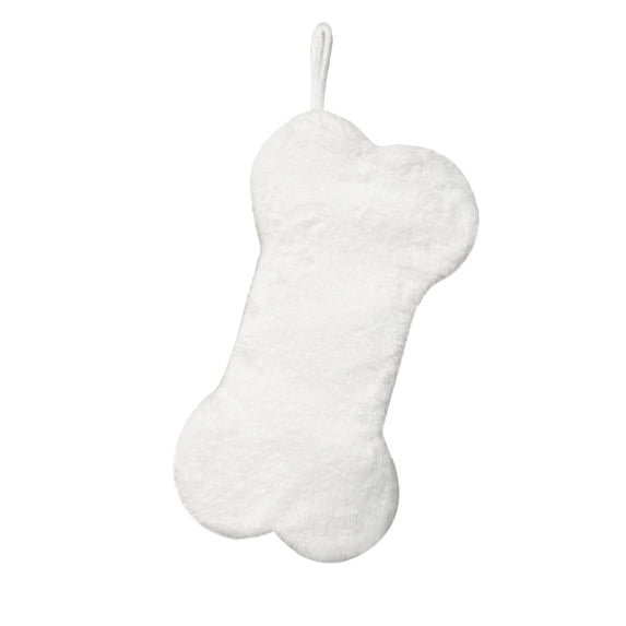 Snowy White Plush Pet Dog Christmas Stocking, Silver Snowflake Sequin Dog Christmas Stockings Large Bone Shape Faux Fur, Hanging Christmas Holiday Season Party Decor for Pets Dogs, 16in