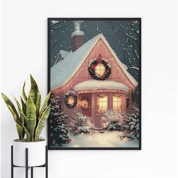 Snowy Winter Cottage Wall Art, Cozy Poster For Vintage Winter Decor, Winter Idea Home Decor #1357, Unframed Canvas Size 12x18