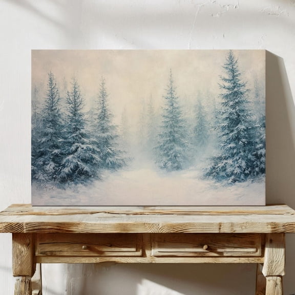 Snowy Winter Forest Wall Art - Serene Misty Pines In Frosty Landscape - Peaceful Nature Wall Decor For Home Wall Art, Modern Wall Decor, 8x12 UNFRAMED