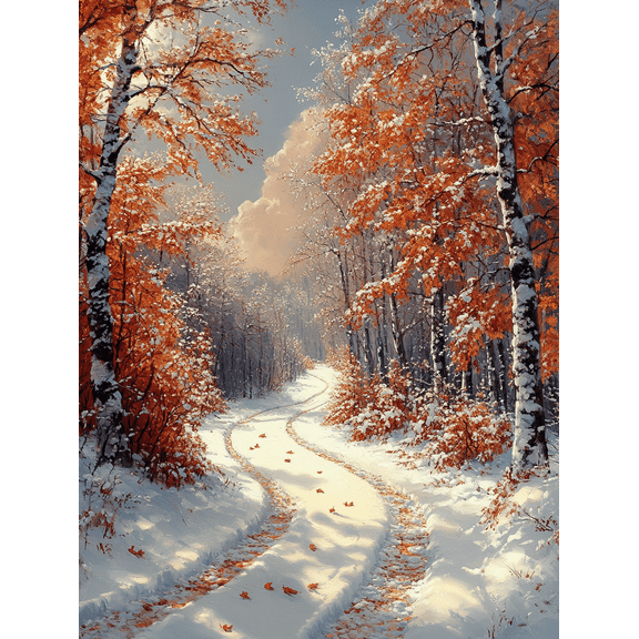 Snowy Winter Road Canvas Painting Perfect for Living Room Bedroom Office Hallway and Farmhouse Decor.