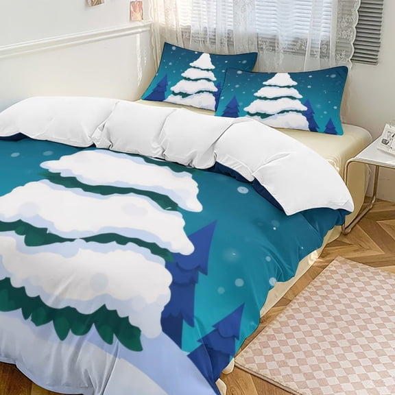 Snowy Winter Scene with Trees Duvet Cover Set Bedding Set Polyester Quilt Cover for Bedroom Decoration