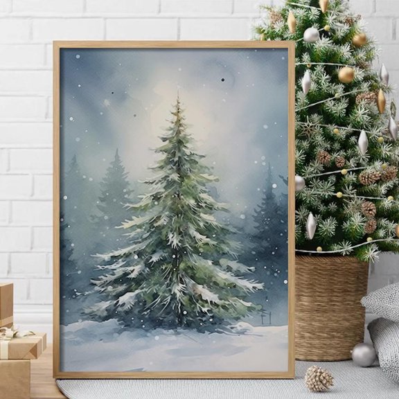 Snowy Winter Tree Wall Art, Winterest Landscape Poster, Seasonal Warm Present Vintage UNFRAMED Poster Size 8x12