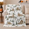 thumbnail image 1 of Snowy Winter Village Cabins, Festive Holiday Scene, Warm Flannel Blanket for Cabin and Lodge with Detailed Artwork, Art Lovers Housewarming Gift, Festive Home Decor, 1 of 9