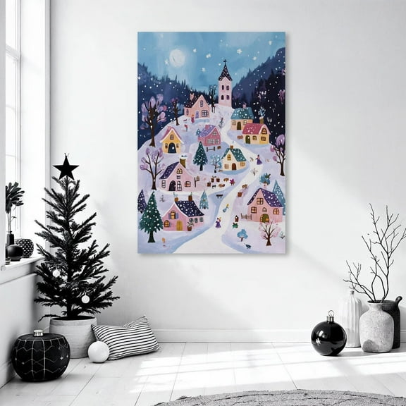 Snowy Winter Village Wall Art Charming Winter Atmosphere Poster Poster Decor Winter Gift Ready To Hang, Unframed Poster Size 8x12