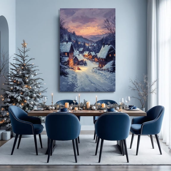 Snowy Winter Village Wall Art Wonderland Poster Cozy Winter Wall Decor Peaceful Rustic Landscape Poster Ready To Hang Gift, Unframed Poster Size 16x24