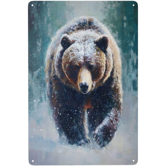 Snowy Woodland Bear Metal Tin Sign, Retro Wall Art For Man Cave Wall Decor, Garage & Home Bar, Ideal For Outdoor Enthusiasts & Wildlife Lovers, 8x12inch