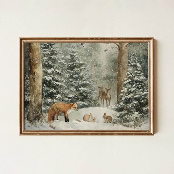 Snowy Woodland Fox Wall Art Print
