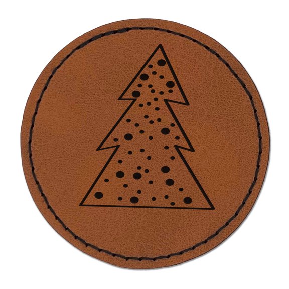 Snowy Woodland Tree 2.5" Faux Leather Round Engraved Iron-On Patch - Brown