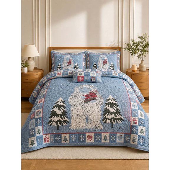 Snowy Yeti Winter Wonderland Quilted 3-Piece Bedding Set