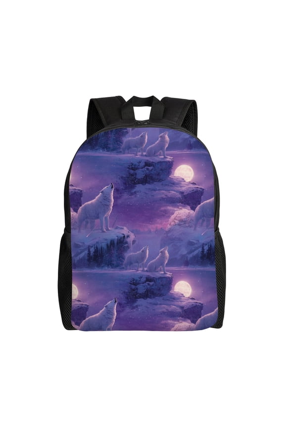 Snowy night scene Backpack with 15 Inch Laptop Compartment,Water-Resistant Daypack, Large Capacity Backpack with Adjustable Breathable Shoulder Straps for Daily Use Travel Gym