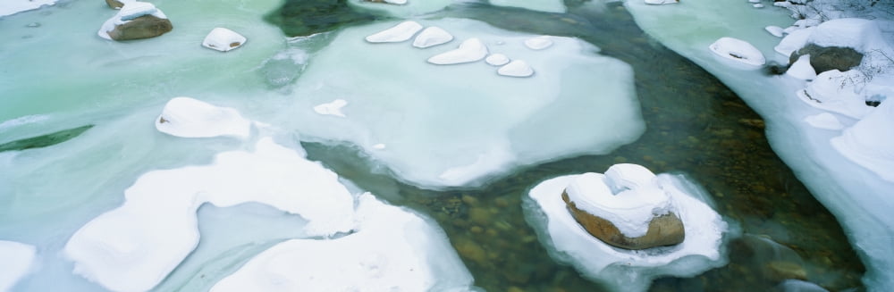 Snowy river in New Hampshire Canvas Art - Panoramic Images (36 x 12)