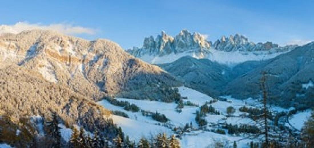 Snowy valley in winter St Magdalena Geisler Spitzen Val di Funes Dolomites Trentino-Alto Adige South Tyrol Italy Canvas Art - Panoramic Images (24 x 12)