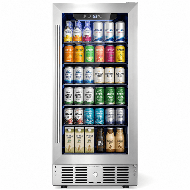 Snowyermine 15 Inch Beverage Refrigerator with Glass Door, 160 Cans ...