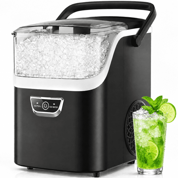 Snowyermine Nugget Ice Maker Countertop with Handle, 35lbs/Day Portable Pebble Ice Machine, Chewable Sonic Ice Ready in 5 Mins, Anti-Fingerprint Matte Self-Cleaning Ice Maker for Home, Kitchen, Party