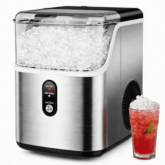 Snowyermine 35lbs/24H Nugget Ice Maker Countertop,Portable Ice Maker Machine with Auto-Cleaning, Silver
