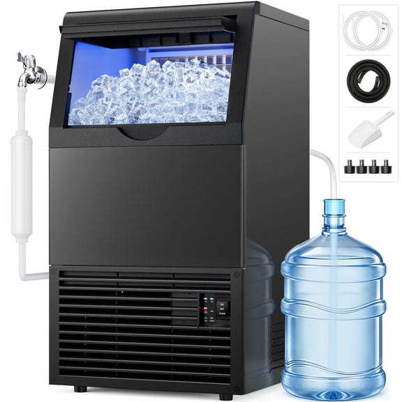 Snowyermine Residential/Commercial Ice Maker, 150 lbs/24H, 33 lb Storage Bin, Dual Water Inlet, Built-In or Freestanding Under Counter Ice Machine, Self-Cleaning for Restaurant, Bar, Cafe & Home