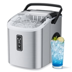 Snowyermine Countertop Ice Maker with Handle, 26 lbs/24H Portable Ice Machine, 2 Bullet Ice Sizes, 9 Cubes in 6 Minutes, Self-Cleaning for Home, Bar, RV and Camping