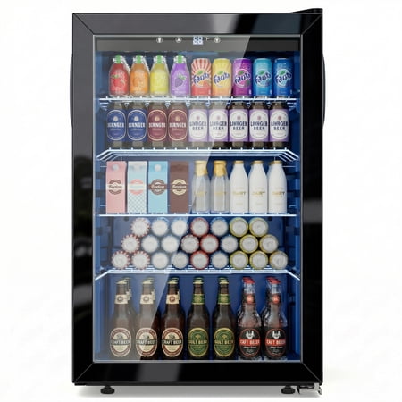 Snowyermine 150 Can Beverage Refrigerator and Cooler with Glass Door for Home, 20.67 in W, 31.4 in H, Black