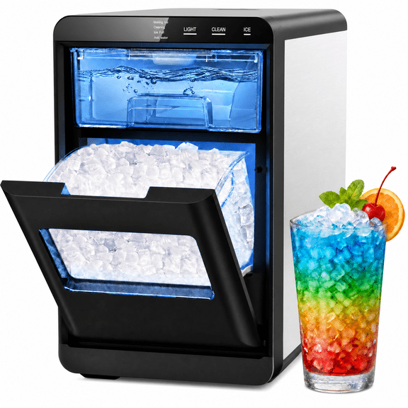Snowyermine Countertop Nugget Ice Maker, 44 lbs/Day, Self-Cleaning Ice Machine for Chewable Pebble Ice with Touch Controls, Black