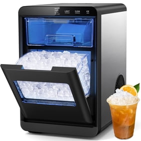 Snowyermine Nugget Ice Maker Countertop, 44lbs per Day Chewable Pebble Nugget Ice Machine with Touch Screen for Home, Kitchen, Office, Stainless Steel, Black