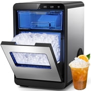 Snowyermine Nugget Ice Maker Countertop, 44 lbs per Day, Soft, Chewable Sonic-Style Pebble Ice, One-Touch Self-Cleaning, Stainless Steel, Silver, for Home, Kitchen, Office, RV and Camping