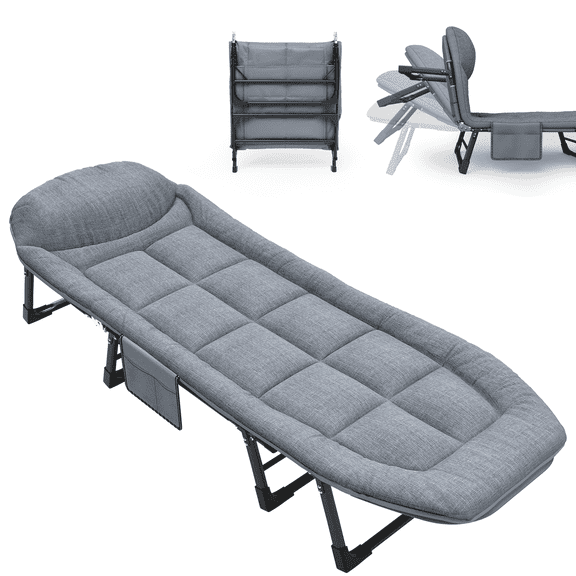 SnozeFlex Camping Cots for Adults with 6 Adjustable Positions Portable Folding Sleeping Cot with Pillow Heavy Duty Strong Frame Cot Bed for Camp, Travel, Room, Office - 70 in