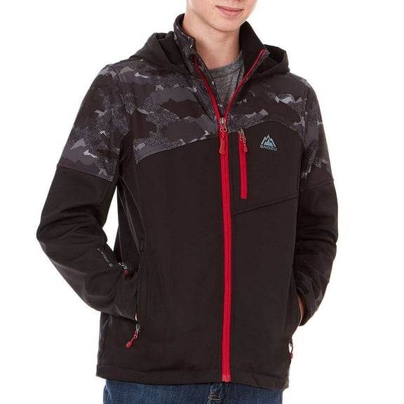Snozu Boys Softshell Fleece Lined Hooded Jacket (Black/Forest Camo, Medium)
