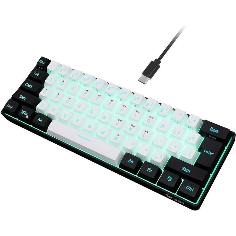 Snpurdiri 60% Wired Gaming Keyboard, RGB Backlit Mini Keyboard, Waterproof  Small Ultra-Compact 61 Keys Keyboard for PC/Mac Gamer, Typist, Travel, Easy  to Carry on Business Trip(Black-White) - Walmart.com