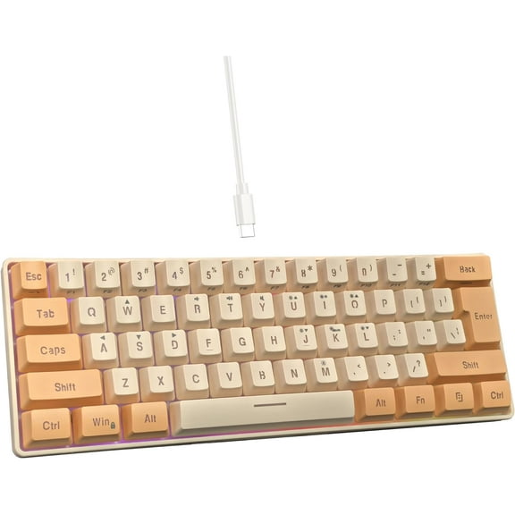 Snpurdiri 60% Wired Gaming Keyboard, RGB Backlit Ultra-Compact Mini Keyboard, Waterproof Mini Compact 61 Keys Keyboard for PC/Mac Gamer, Typist, Travel (Orange and Cream)