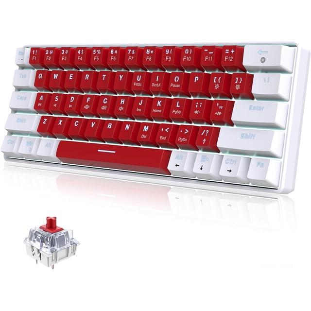 Snpurdiri Wired 60% Mechanical Gaming Keyboard, White LED Backlit Ultra ...