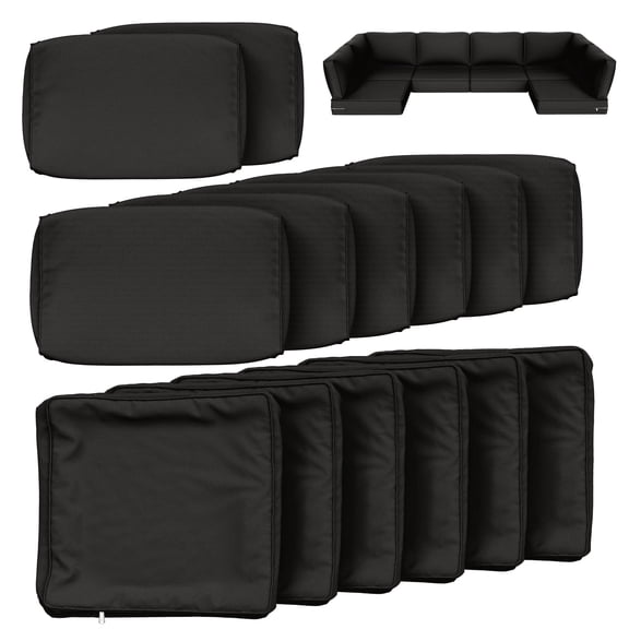 Snubbull 14 Piece 25.6" x 25.6" Patio Cushion Covers Replacement, Outdoor Patio Wicker Sofa Washable Cushion Slipcovers with Zipper, Black