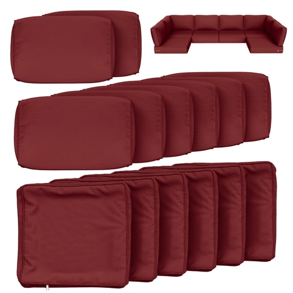 Snubbull 14 Piece 25.6" x 25.6" Patio Cushion Covers Replacement, Outdoor Patio Wicker Sofa Washable Cushion Slipcovers with Zipper, Burgundy