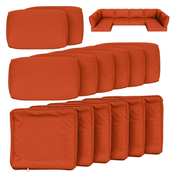 Snubbull 14 Piece 26" x 26" Patio Cushion Covers Replacement, Outdoor Patio Wicker Sofa Washable Cushion Slipcovers with Zipper, Orange