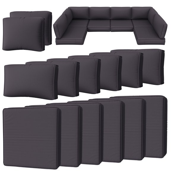 Snubbull 14 Piece 25.6" x 25.6" Patio Cushion Covers Replacement, Outdoor Patio Wicker Sofa Washable Cushion Slipcovers with Zipper, Grey