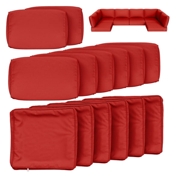 Snubbull 14 Piece 25.6" x 25.6" Patio Cushion Covers Replacement, Outdoor Patio Wicker Sofa Washable Cushion Slipcovers with Zipper, Red