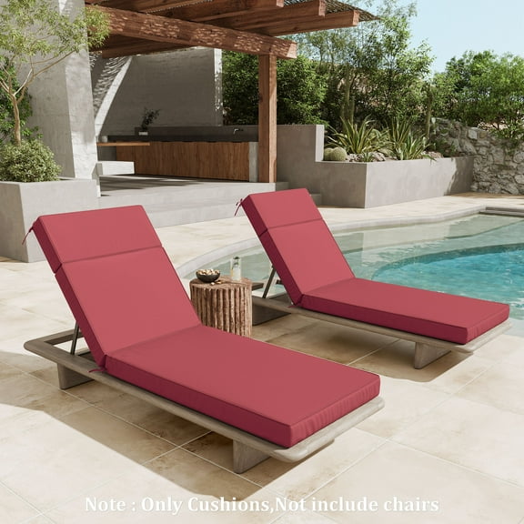 Snubbull 2 Pack Outdoor Chaise Lounge Cushions, with High-Density Foam, Ties Waterproof & Fade Resistant for Lawn and Pool Lounge Chairs, 72x21x4 inch, Fuchsia Red
