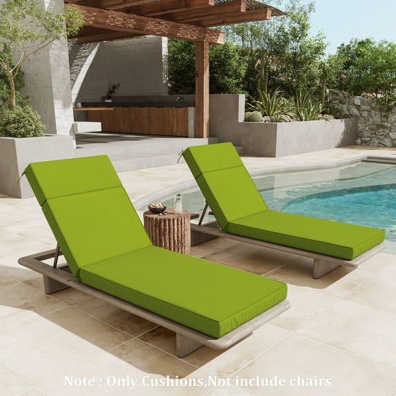 Snubbull 2 Pack Outdoor Chaise Lounge Cushions, with High-Density Foam, Ties Waterproof & Fade Resistant for Lawn and Pool Lounge Chairs, 72x21x4 inch, Grass Green