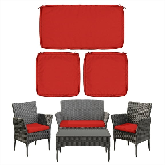 Snubbull 3 Pack, 36"x 18" Outdoor Patio Seat Cushions Replacement Covers Fit for 4 Pieces 4-Seater Wicker Rattan Patio Conversation Set Loveseat Chair Couch Furniture, Cover Only, Red