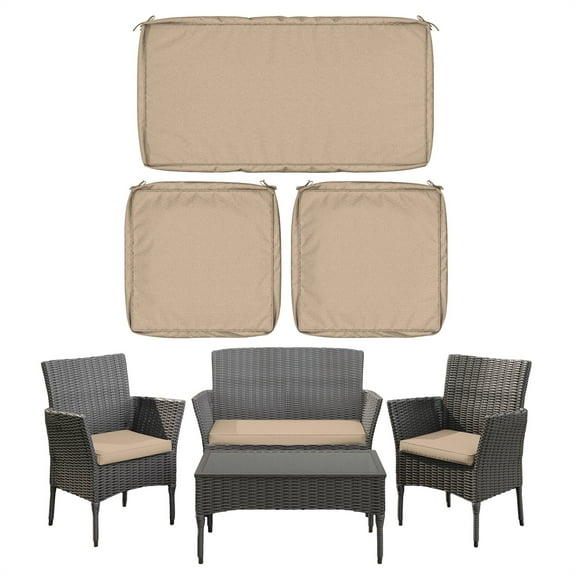 Snubbull 3 Pack, 36"x 18" Outdoor Patio Seat Cushions Replacement Covers Fit for 4 Pieces 4-Seater Wicker Rattan Patio Conversation Set Loveseat Chair Couch Furniture, Cover Only, Sand