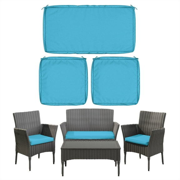 Snubbull 3 Pack, 36"x 18" Outdoor Patio Seat Cushions Replacement Covers Fit for 4 Pieces 4-Seater Wicker Rattan Patio Conversation Set Loveseat Chair Couch Furniture, Cover Only, Lake Blue