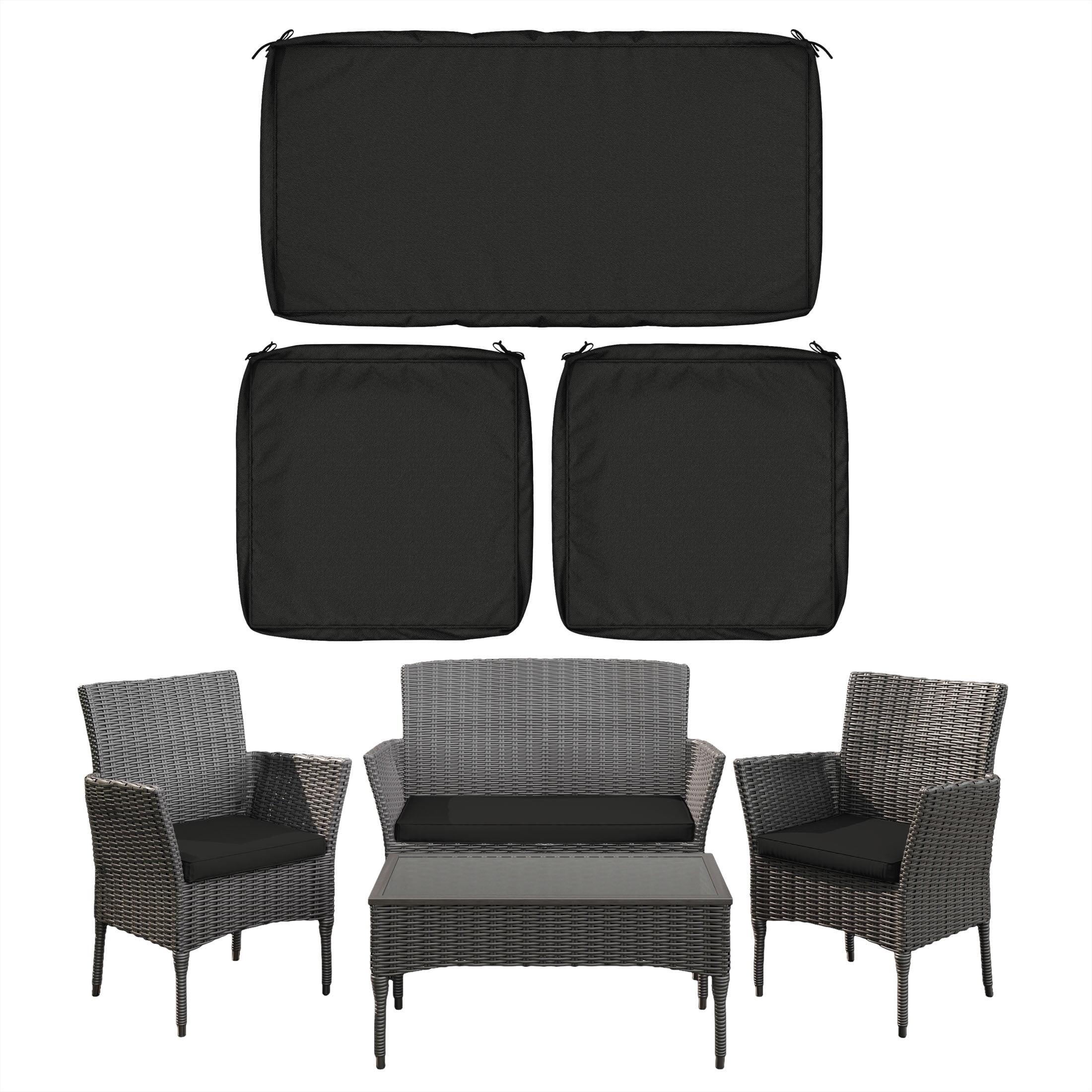 Snubbull 3 Pack, 36"x 18" Outdoor Patio Seat Cushions Replacement Covers Fit for 4 Pieces 4-Seater Wicker Rattan Patio Conversation Set Loveseat Chair Couch Furniture, Cover Only, Black