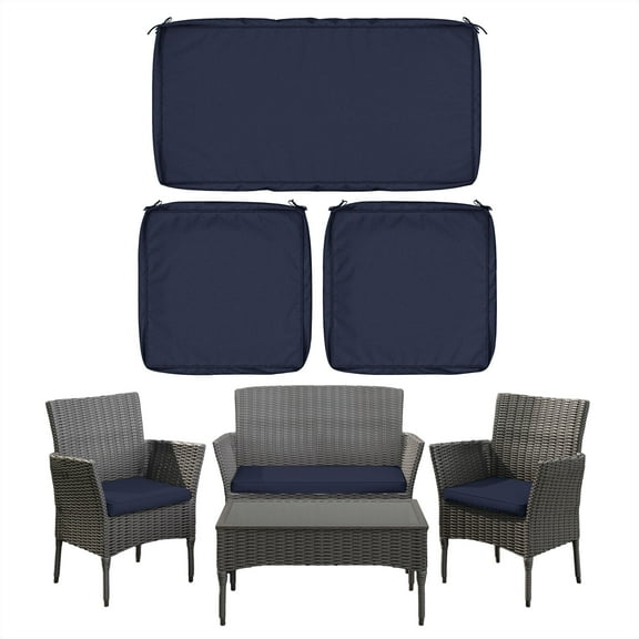 Snubbull 3 Pack, 36"x 18" Outdoor Patio Seat Cushions Replacement Covers Fit for 4 Pieces 4-Seater Wicker Rattan Patio Conversation Set Loveseat Chair Couch Furniture, Cover Only, Navy