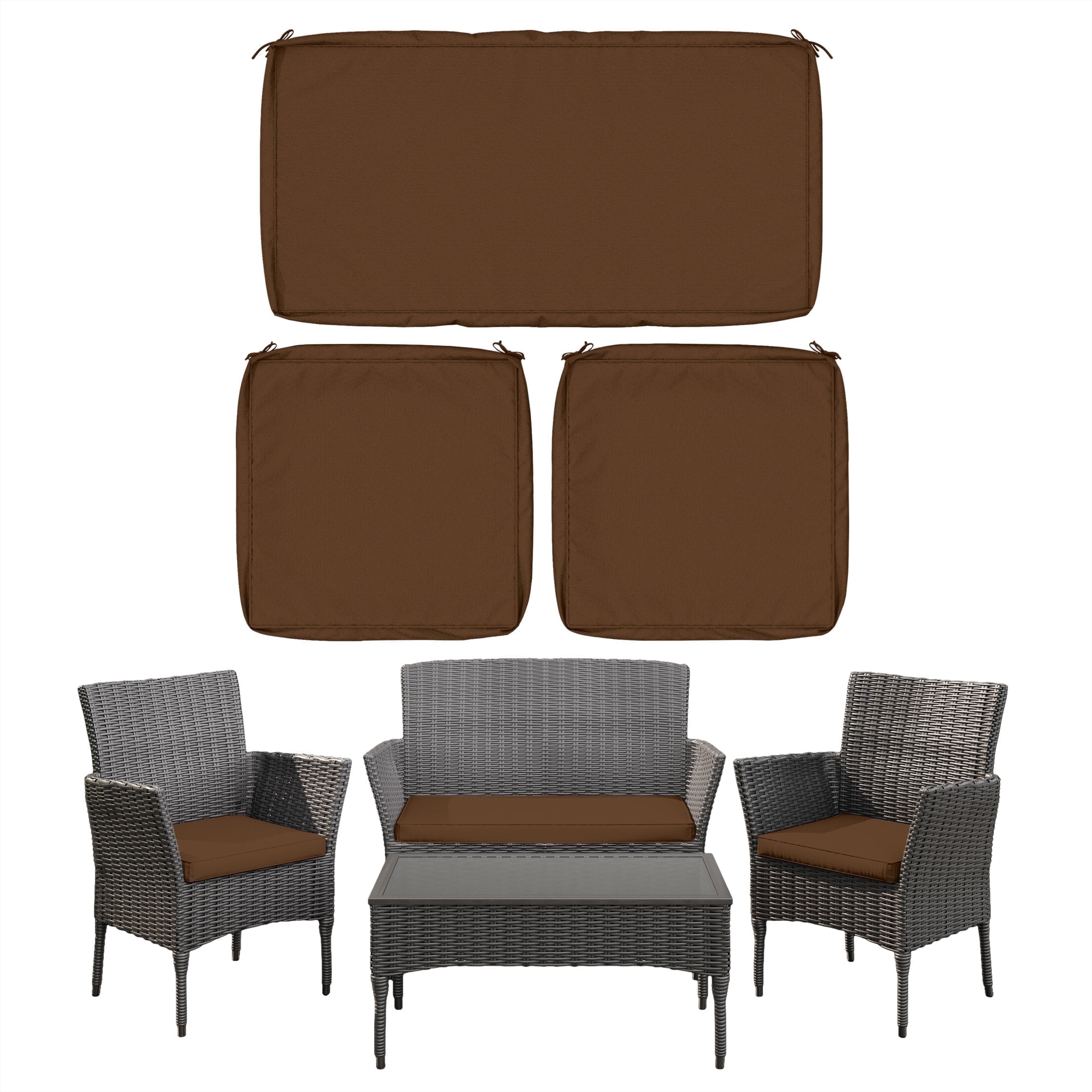 Snubbull 3 Pack Outdoor Patio Seat Cushions Replacement Covers Fit for 4 Pieces 4-Seater Wicker Rattan Patio Conversation Set Loveseat Chair Couch Furniture, Covers Only,Chocolate