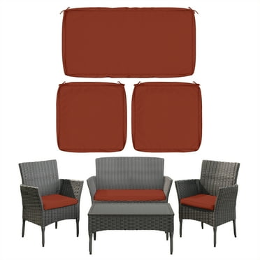 Snubbull 3 Pack Outdoor Patio Seat Cushions Replacement Covers Fit for 4 Pieces 4-Seater Wicker Rattan Patio Conversation Set Loveseat Chair Couch Furniture, Covers Only, Terra red