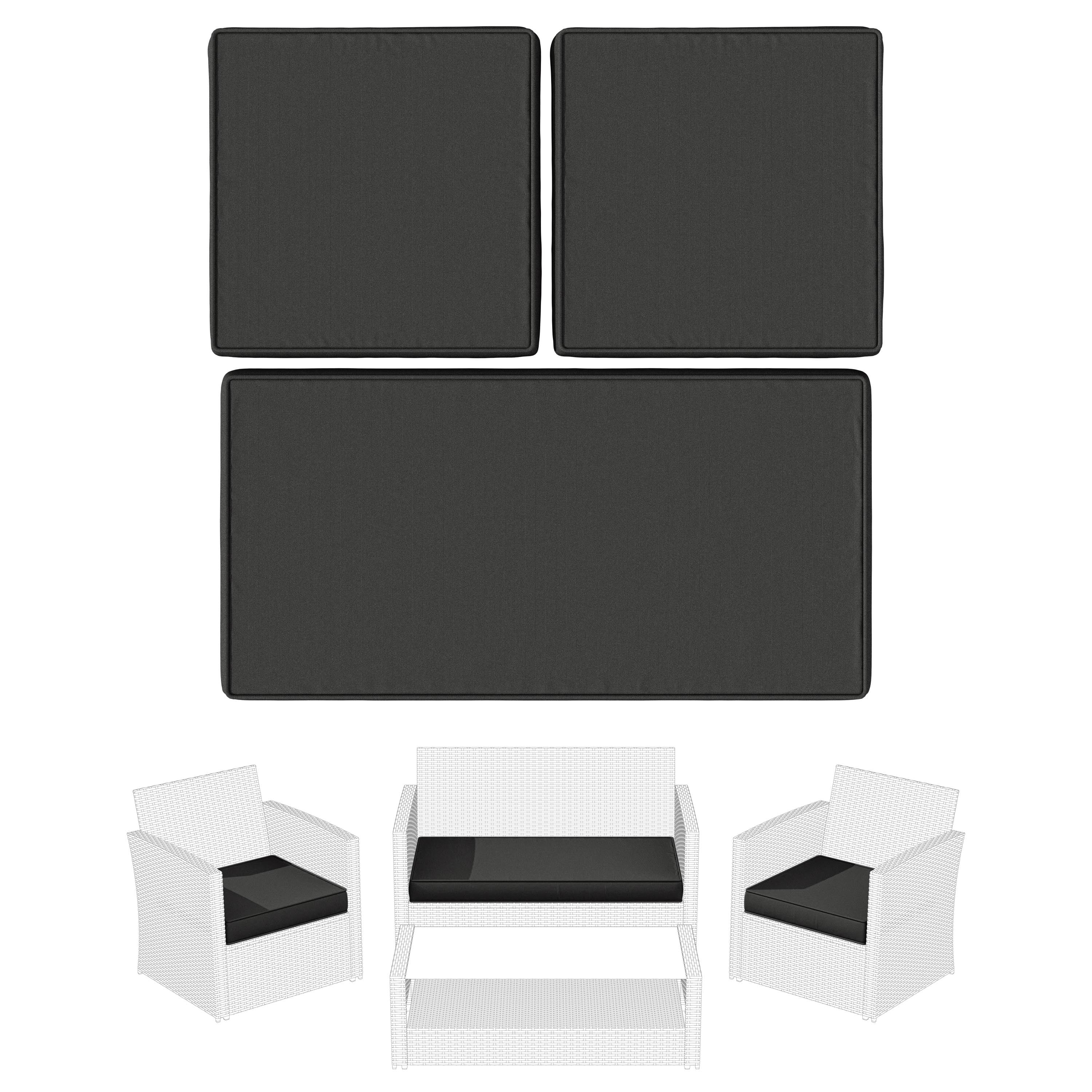 Snubbull 3 Pack Outdoor Replacement Cushions for 4-Seater Wicker Rattan Loveseat Sofa Chair Patio Furniture, 36 x 18 x 3,18 x 18 x 3, Black