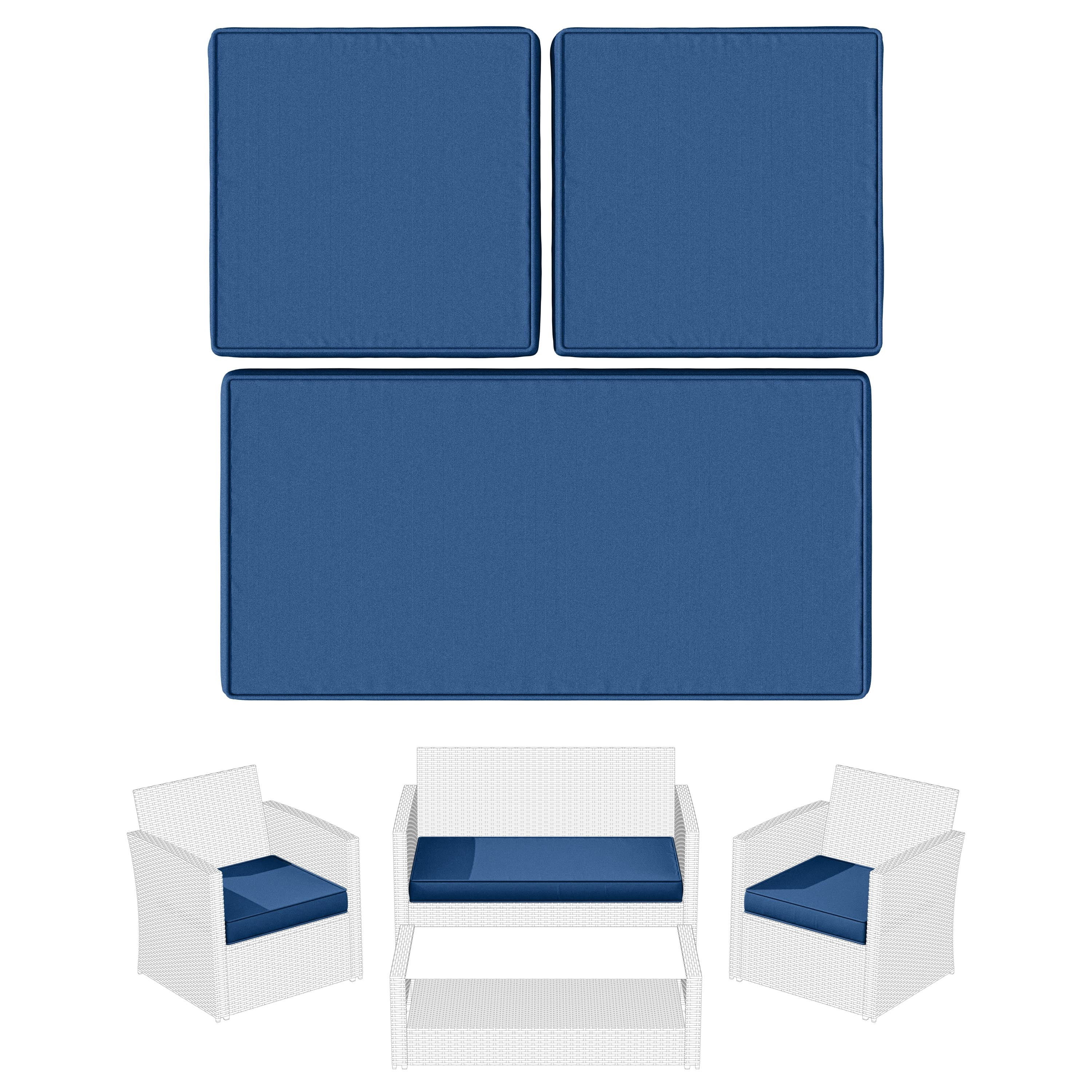 Snubbull 3 Pack Outdoor Replacement Cushions for 4-Seater Wicker Rattan Loveseat Sofa Chair Patio Furniture, 36 x 18 x 3,18 x 18 x 3, Blue