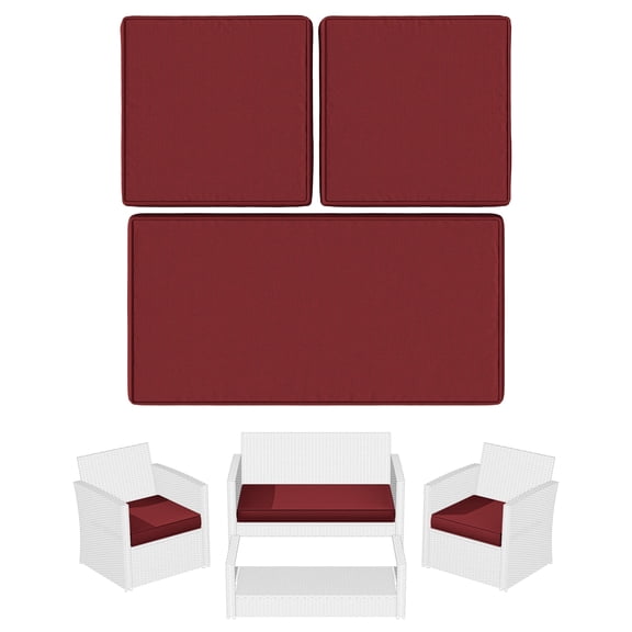 Snubbull 3 Pack Outdoor Replacement Cushions for 4-Seater Wicker Rattan Loveseat Sofa Chair Patio Furniture, 36 x 18 x 3,18 x 18 x 3, Burgundy